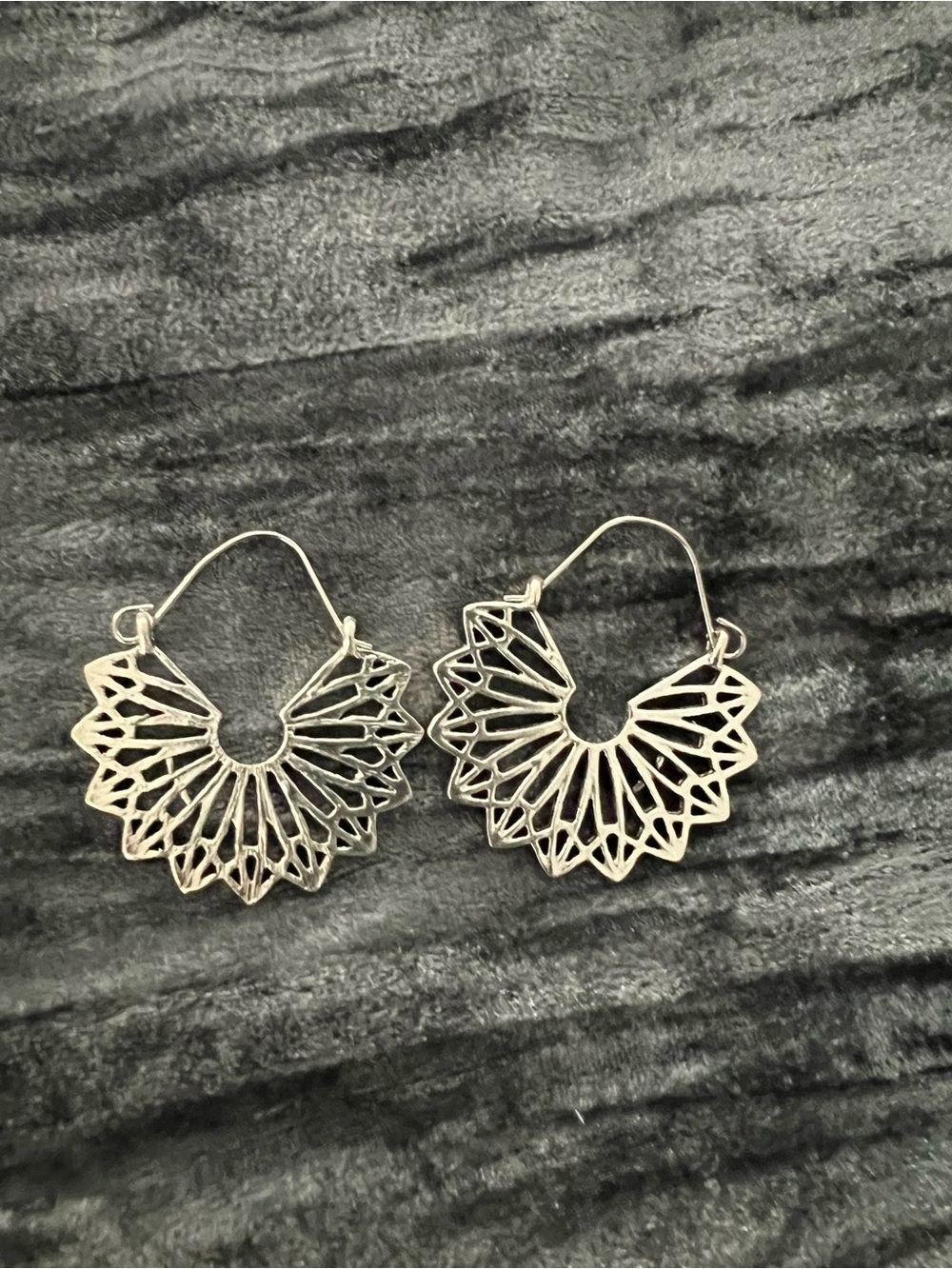Sterling Silver Fan Boho Hoop Earrings - Silver